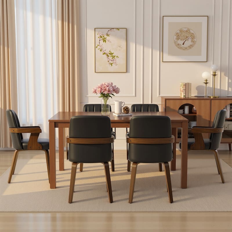 Mid-century Modern Upholstered Dining Chairs Bentwood Side Chairs with Armrests - 34.3"H x 19.9"W x 22.1"D