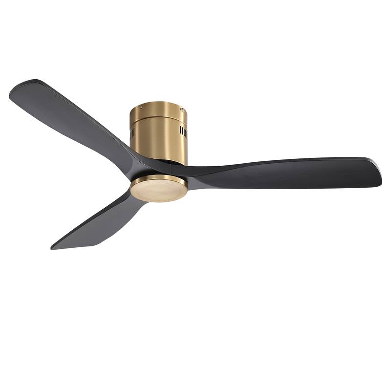 Sofucor 52 Inch Solid Wood Flush Mount Indoor Ceiling Fan without Light,Remote Control,Smart Optional - Remote Control - Brass and Black Blades