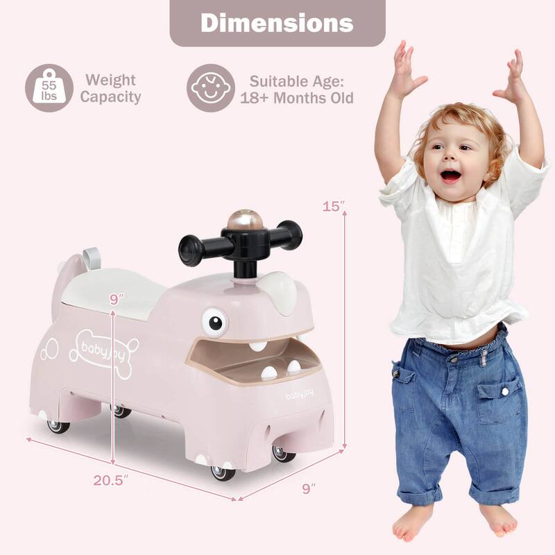 Babyjoy Ride on Toy Baby Dinosaur Sliding Car with4 Universal Casters - See Details