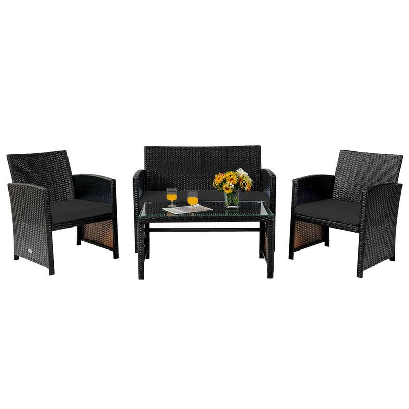 Gymax Set Of 4 Patio Rattan Furniture Set Cushioned Chair Sofa Table