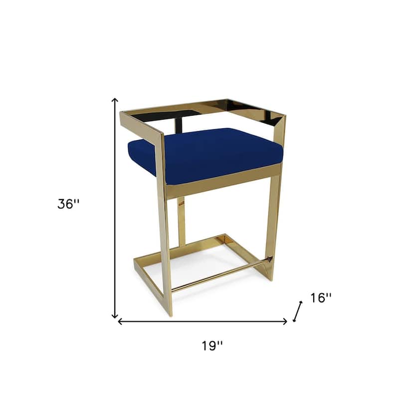 HomeRoots 26" Blue and Gold Metal and Velvet Low Back Counter Height Bar Chair