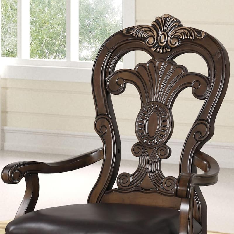 Traditional Arm Chairs Set Dark Brown Finish