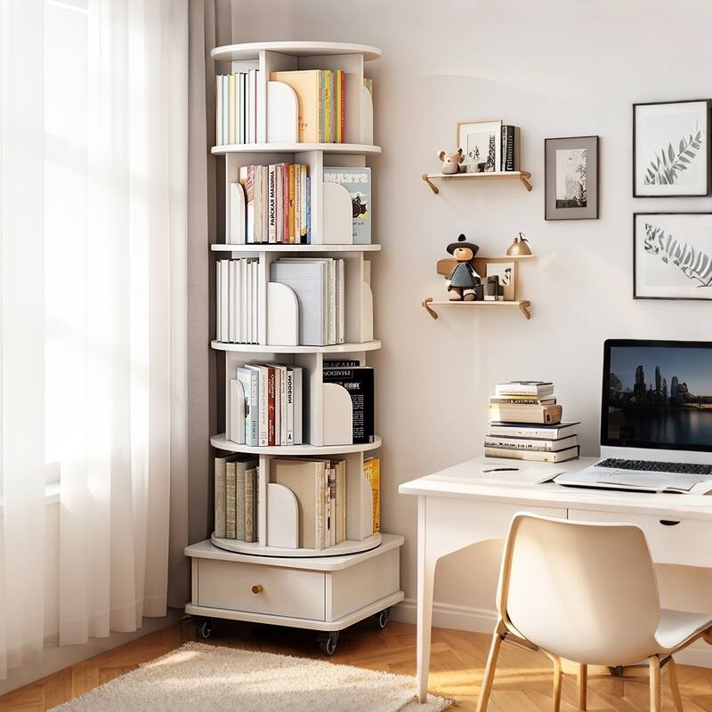 6 Tier Rotating Bookshelf, 360° Display Round Spinning Bookshelf