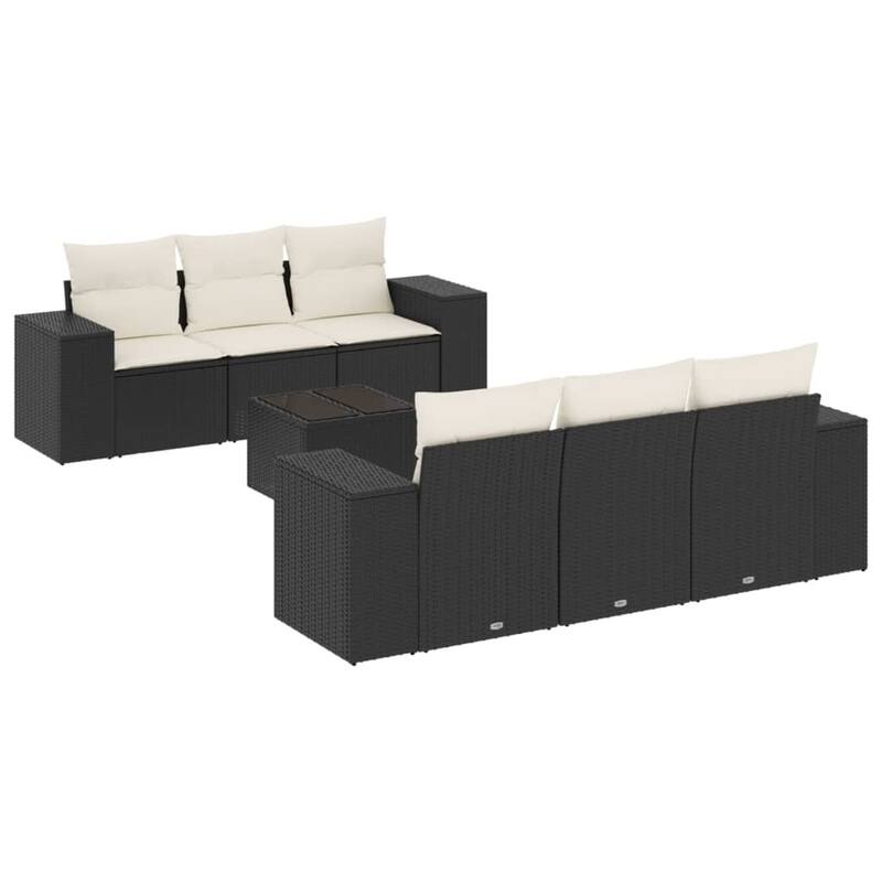 vidaXL Patio Sofa Set with Cushions Outdoor Furniture 7 Piece Poly Rattan - 24.4 x 36.6 x 27.2