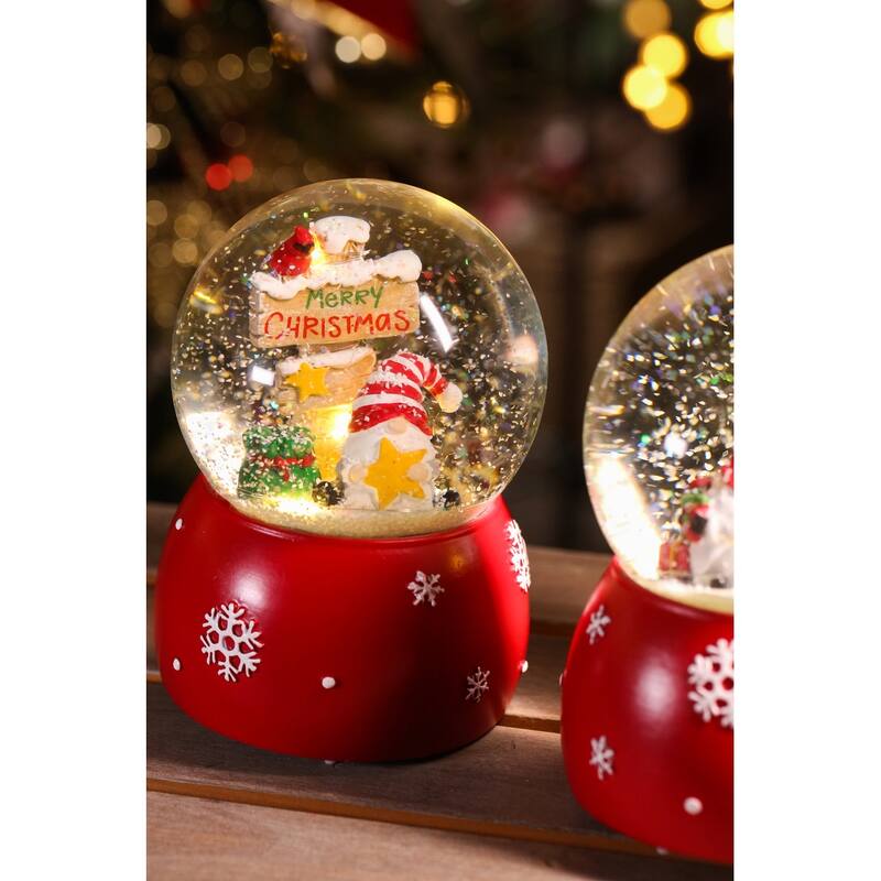 LED Polyresin Water Globe with Gnome Icon, Merry Christmas