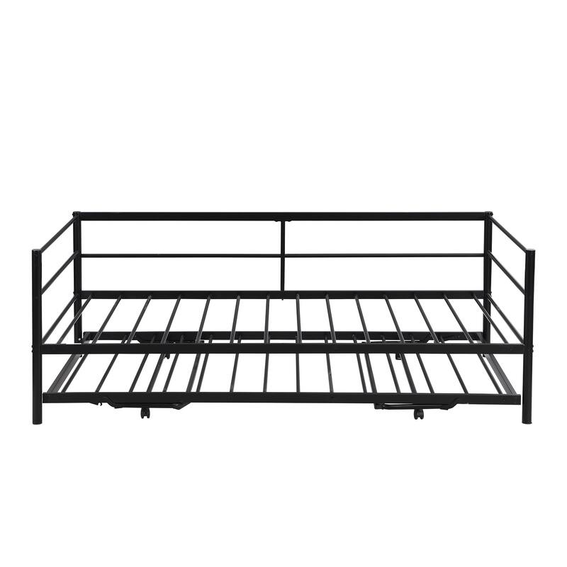 Twin Size Metal Platform Daybed with Adjustable Trundle, Pop-Up Design for Versatile Use, Sofa Bed for Bedroom, Guest Room