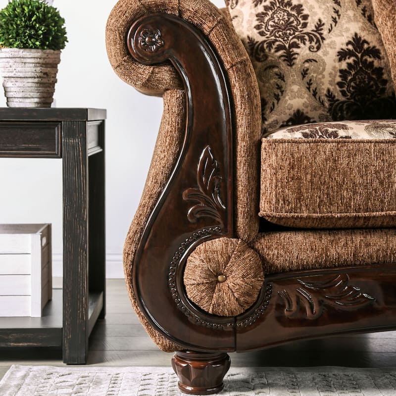 Pora Traditional Brown Chenille Upholstered Rolled Arms Sofa by Furniture of America