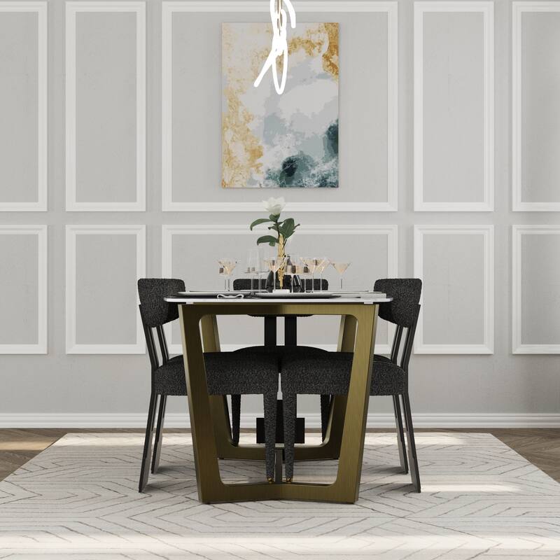 70 inch Dining Table Set with Boucle Dining Chairs
