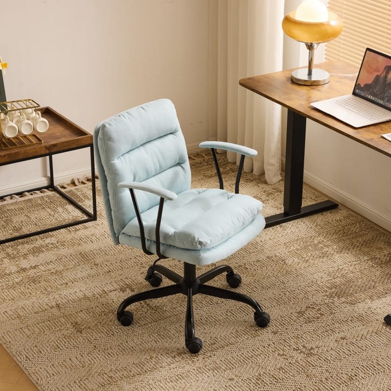24.4 Inch Upholstered Swivel Office Chair With Leg Pegs And Wheels