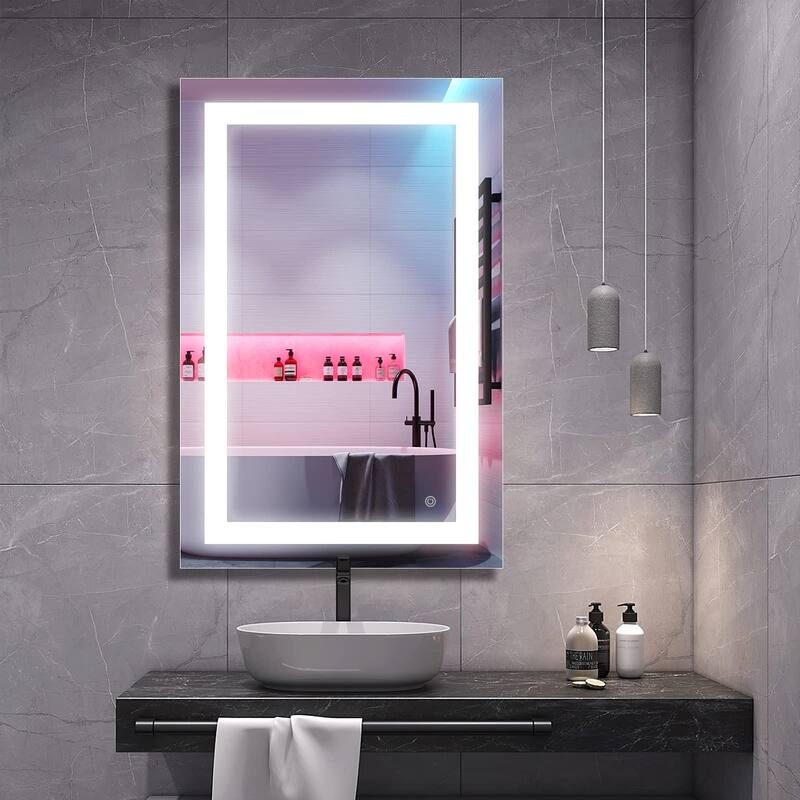 LED Bathroom Vanity Mirror Wall Mounted Anti-Fog Dimmable Mirror Vertical & Horizontal Hang