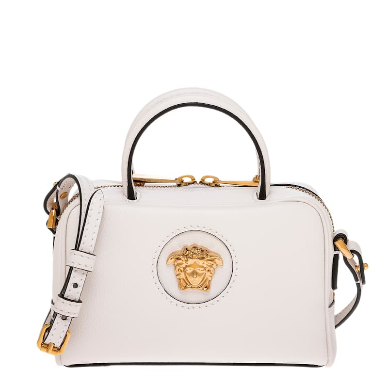 Versace La Medusa Leather Mini Boston Bag - White