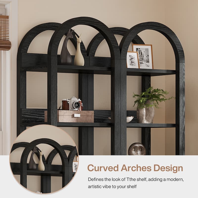 6-Tier Arched Tall Narrow Bookshelf Bookcase with Shelves
