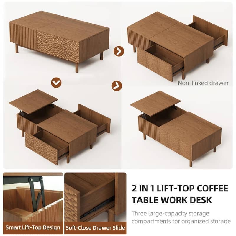 51.1" Satin Walnut Coffee Table with Storage Drawers for Living Room & Home Office - 51.1"Wx27.5"Dx18.9"H