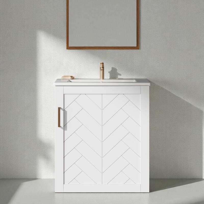 20" Wall Mounted Bathroom Vanity with Sink, Solid Wood & MDF Floating Cabinet, Side Shelf & Soft-Close Door