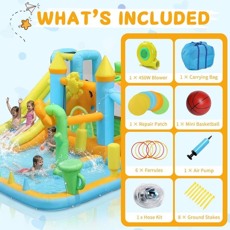 Oxford Cloth Inflatable Castle In Blue Garden Theme Bounce House With Slide, Trampoline And Playhouse - N/A