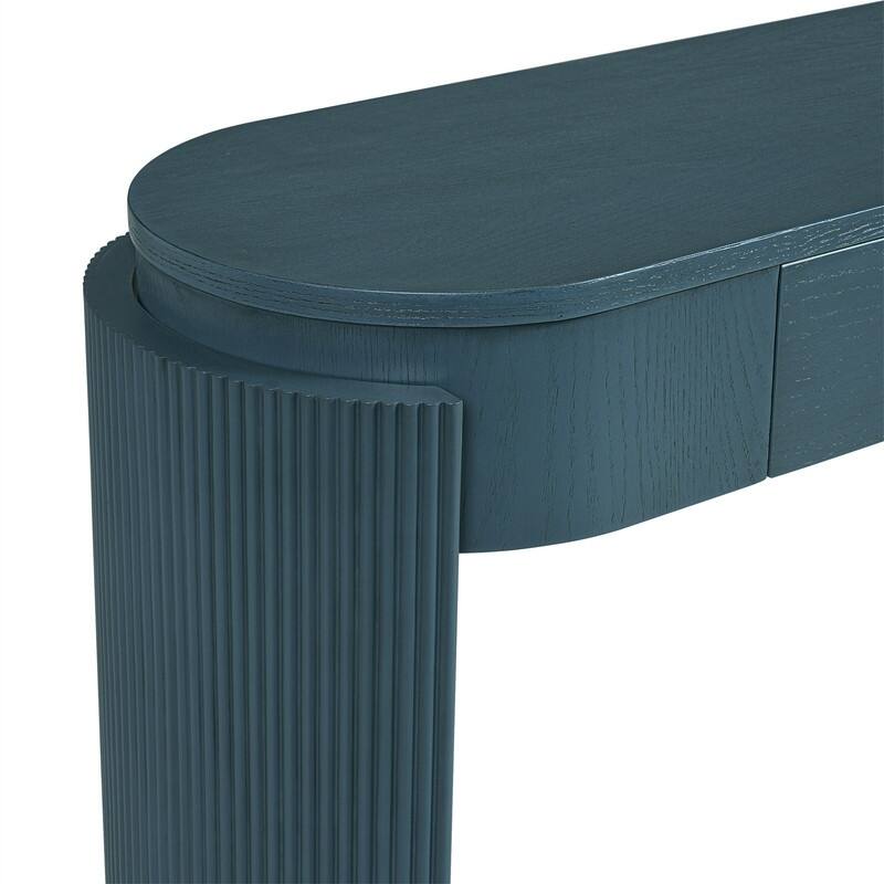 Modern Console Table with 2 Drawers and Oval Top, Entryway Table Sofa Table with Fluted Design and Natural Wood Grain Finish