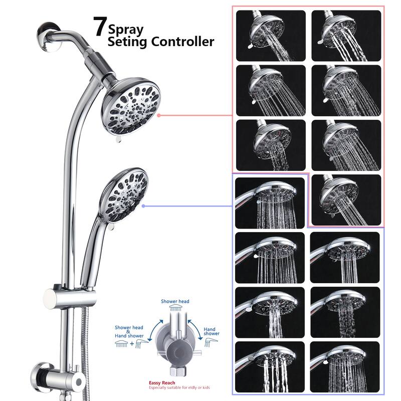 YASINU Drill-Free Slide Bar Combo Rain Showerhead Dual Shower Head Spa System with Valve