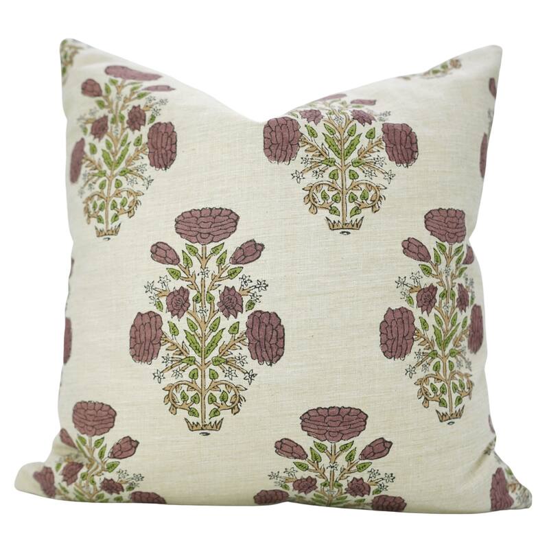 Fabdivine Block Print Wine Soft Linen Cushion Cover 14x20 Inch Wine Cozy Farmhouse or Boho Rectangle Fall Décor, Swadesh