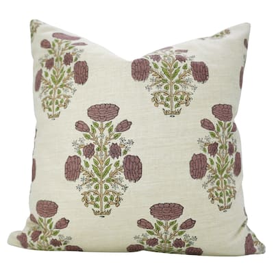 Fabdivine Block Print Wine Soft Linen Cushion Cover 14x20 Inch Wine Cozy Farmhouse or Boho Rectangle Fall Décor, Swadesh