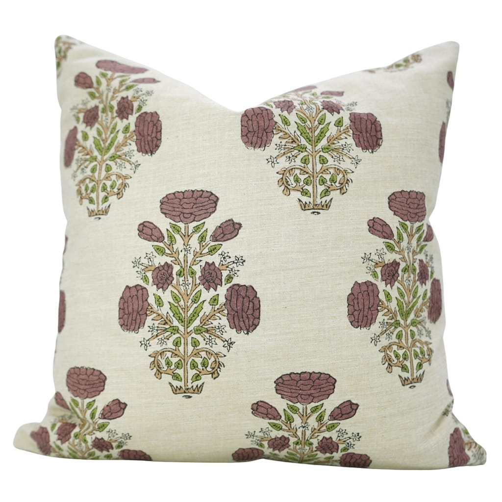 Fabdivine Block Print Wine Soft Linen Cushion Cover 18x18 Inch Wine Cozy Farmhouse or Boho Square Fall Décor, Swadesh