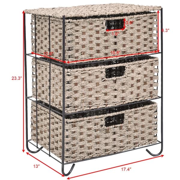 Shop Costway Drawer Storage Unit 3 Rattan Wicker Baskets Bin Chest