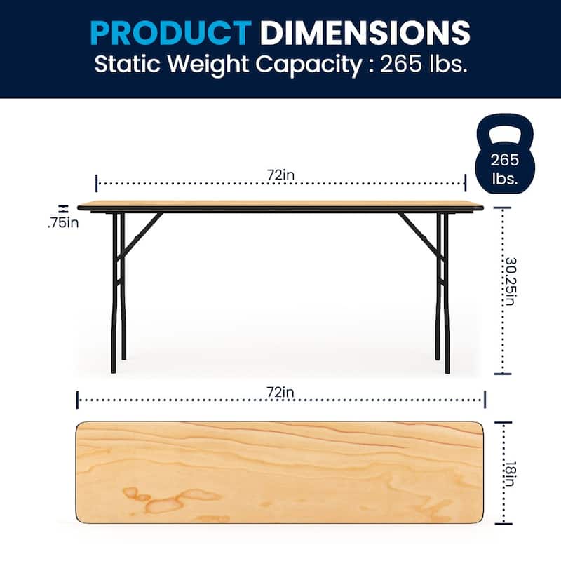 6-Foot Rectangular Wood Folding Training / Seminar Table with Clear Coated Top