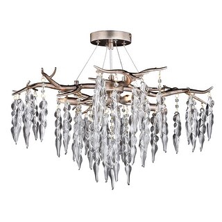 Rainier 24-in W Crystal Silver Waterfall Semi Flush Mount Ceiling Light - 24-in W x 13-in H x 24-in D