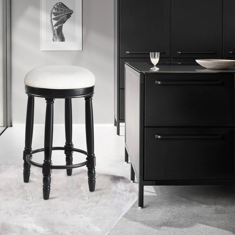 Bar Stools Set of 2, 26" Counter Height, 360° Swivel Wooden Barstool with Fabric Upholstered Seat