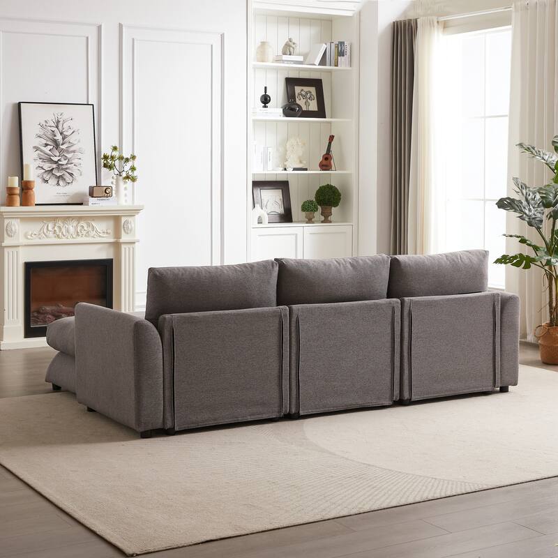 102.2" Fabric L-Shaped Modular Sleeper Sectional Sofa with Ottoman