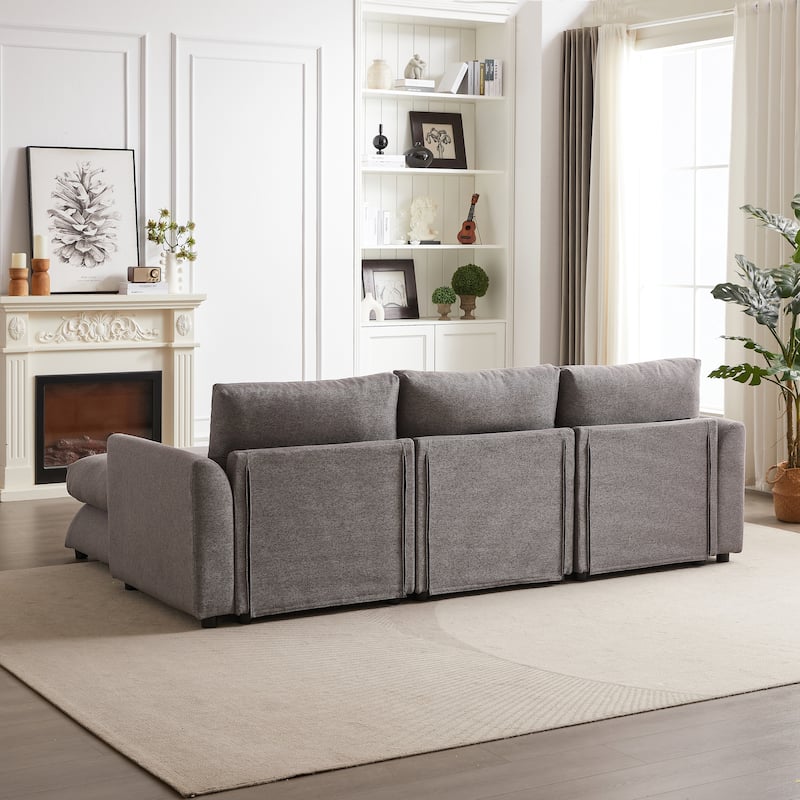 Modern Modular L-Shaped Sectional Sofa with Ottoman, 3 Cushions and 3 Pillows for Living Room
