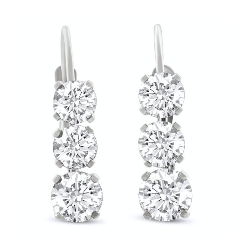 Bliss Diamond 1 1/2Ct 3-Stone Diamond Leverback Hoops Women's Earrings Gold 1/2" Tall Lab - White