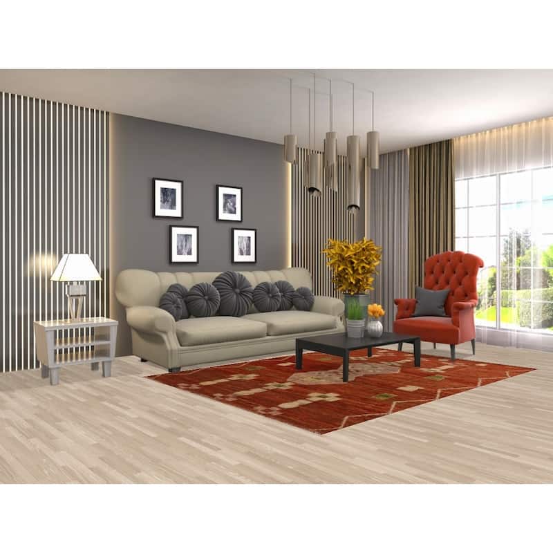 Hand Knotted Oriental 100% Wool Carpet Modern Tribal Oranges & Rust Moroccan Area Rug - 7' 8'' X 5' 6''