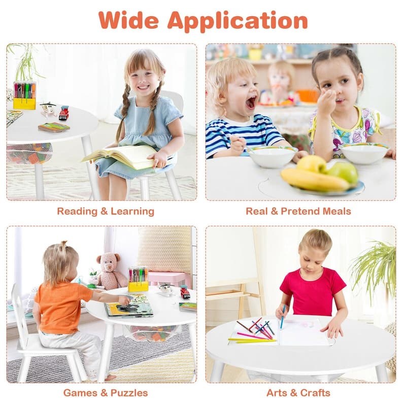 Wood Activity Kids Table and Chair Set with Center Mesh Storage for Snack Time and Homework - 23.5" x 23.5" x 17.5" (L x W x H)