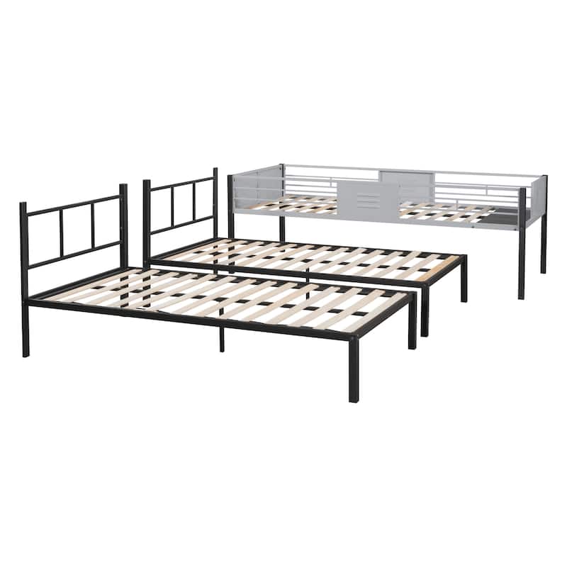 Space-Saving Metal Triple Twin Bunk Bed with Convertible Design and Full-Length Guardrails