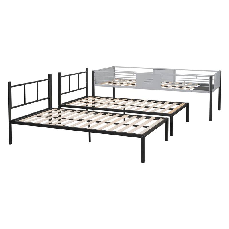 Twin Size Steel Triple Bunk Bed with Vent Board, Sturdy Metal Frame, Noise-Free Wood Slats, Separatable into three beds