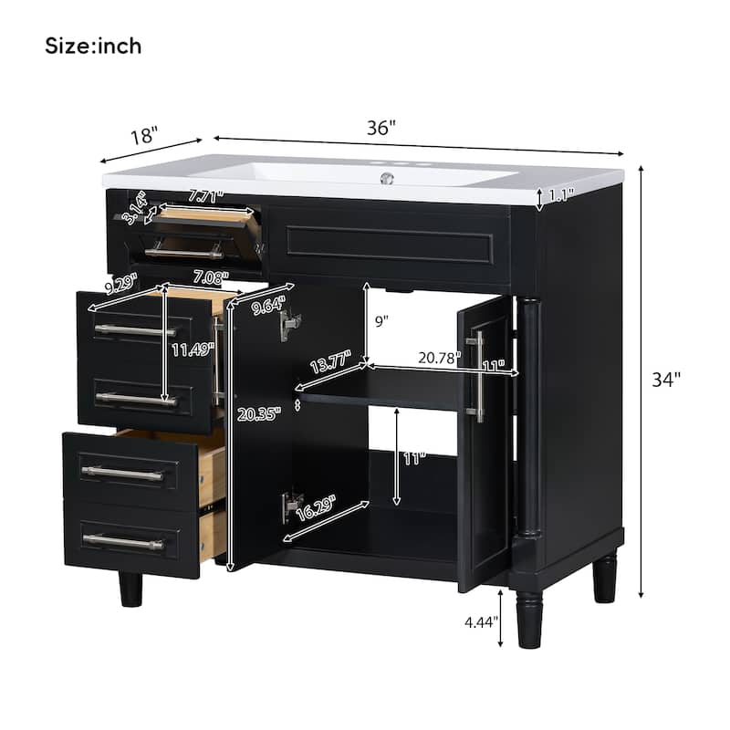 Bathroom Storage Vanity with Top Resin Sink, 2 Drawers and a Tip-out Drawer