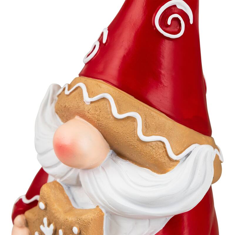 Gnome Holding Gingerbread Snowflake Cookie Christmas Decoration - 11.5" - Red