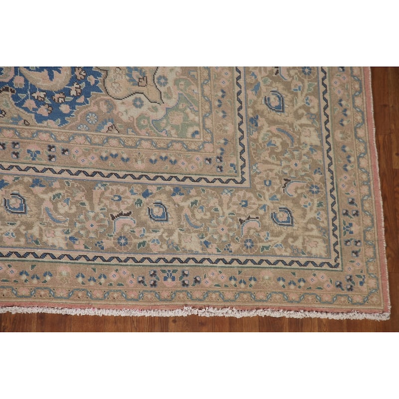 Traditional Mashad Persian Vintage Area Rug Handmade Wool Carpet - 9'5" x 12'5"