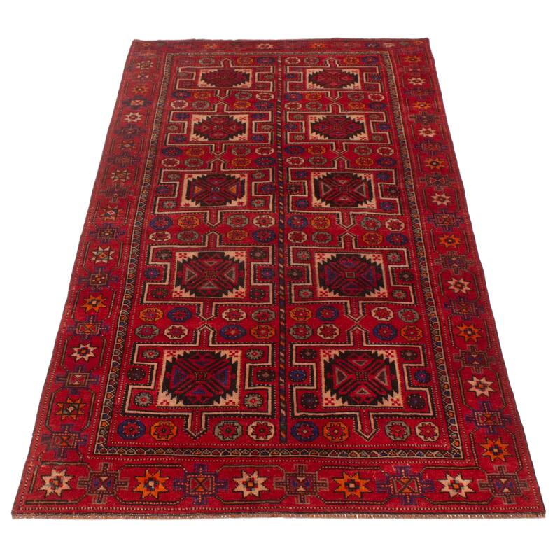 ECARPETGALLERY Hand-knotted Melis Vintage Red Wool Rug - 4'6 x 9'0