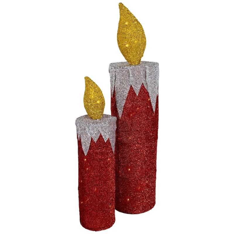 LED Lighted Candles Outdoor Christmas Decorations - 22.75" - Red - Set of 2