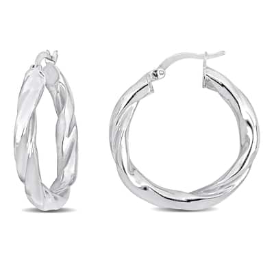Miadora Sterling Silver 30mm Round Twist Hoop Earrings