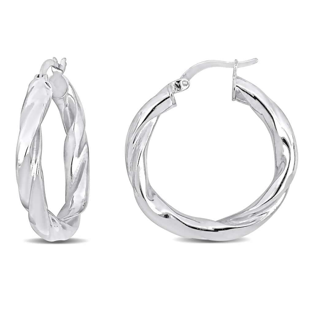 Miadora Sterling Silver 30mm Round Twist Hoop Earrings