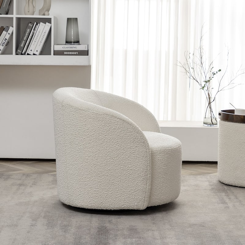 KINWELL 34" W Upholstered Boucle Swivel Barrel Accent Chair