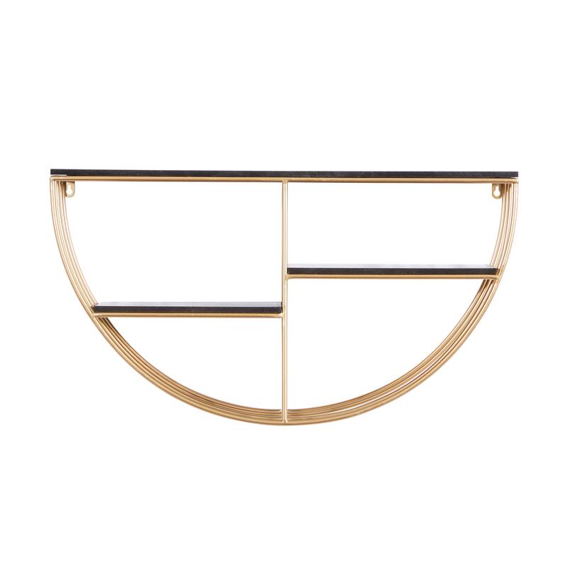 Gold Wooden 3 Shelves Wall Shelf with Half Moon Shape
