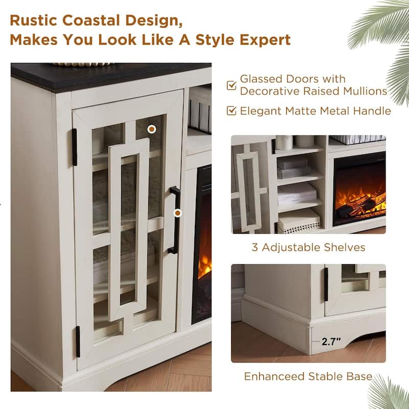 Farmhouse Fireplace TV Stand for 80 Inch TV, Entertainment Center