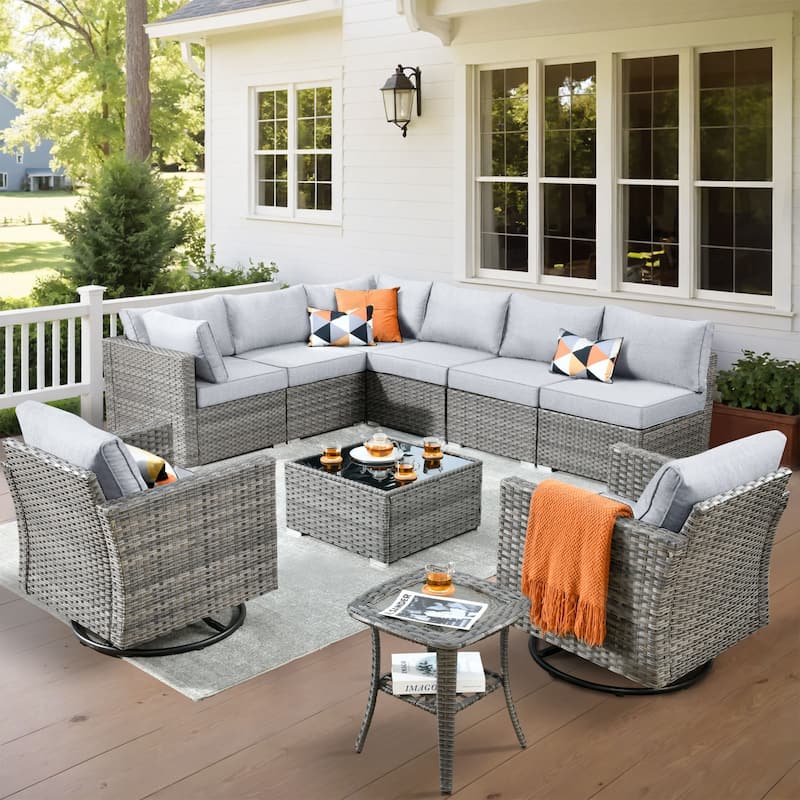 XIZZI 10-piece Outdoor Patio Furniture Swivel Chair Set - Grey