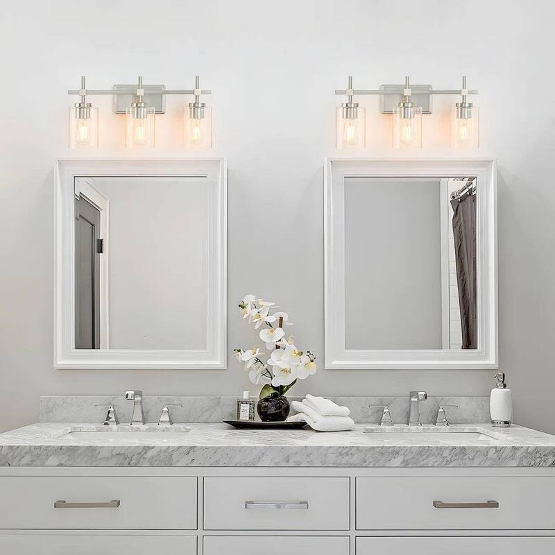 Jasper Brushed Nickel Clear Glass 3-Light Bathroom Vanity Light