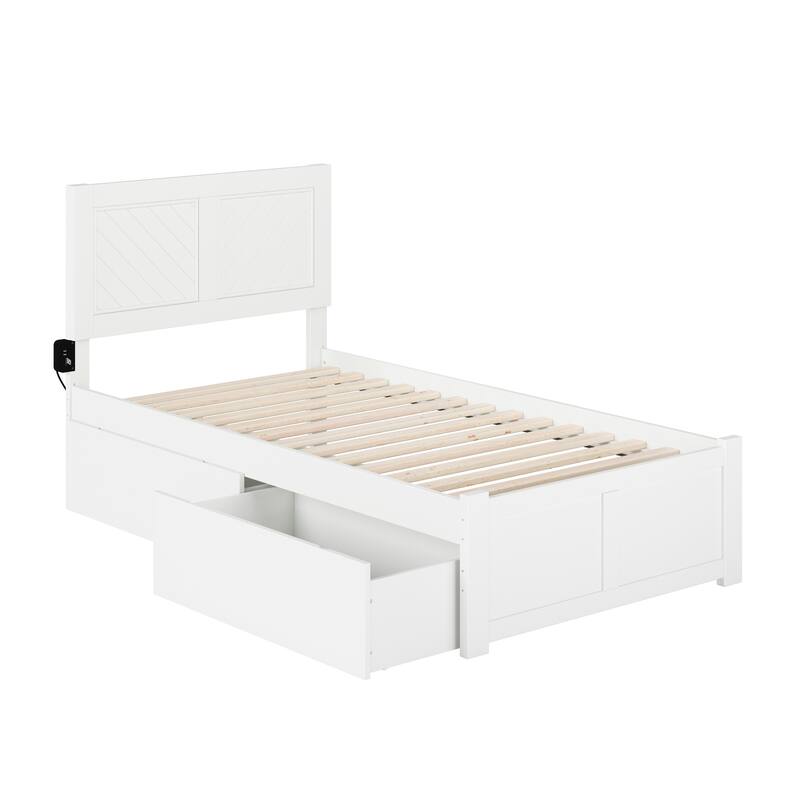 AFI Canyon Twin Platform Bed with Footboard & Storage Drawers in White