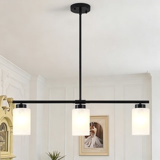 Zjvaive 3-Light 31.5" Linear Kitchen Island Pendant Light with Milk Glass Shade for Over Dining Table Living Room