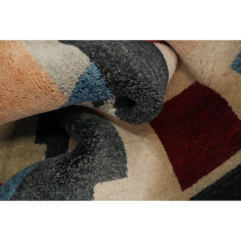 Hand Knotted Oriental 100% Wool Carpet Modern Geometric Greys & Charcoal Gabbeh Area Rug - 7' 8'' X 5' 4''